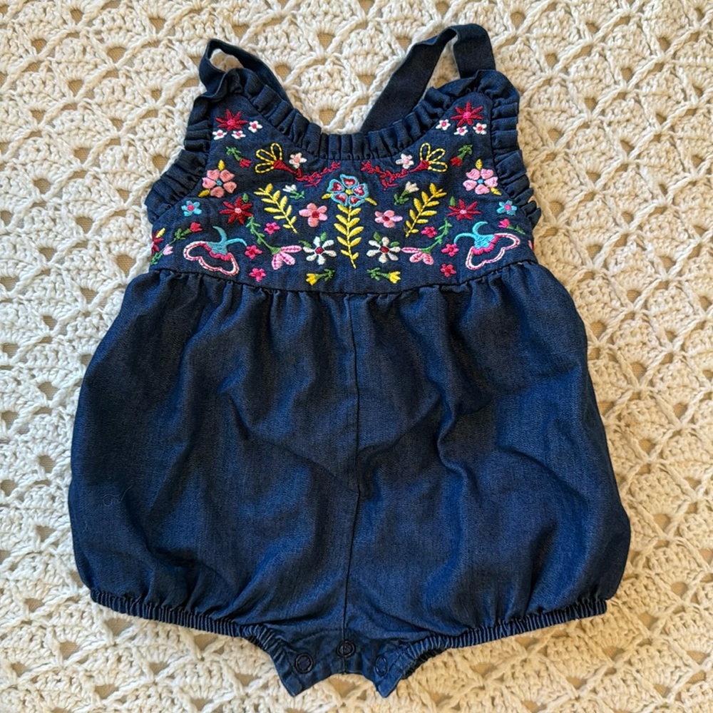 Denim embroidered romper